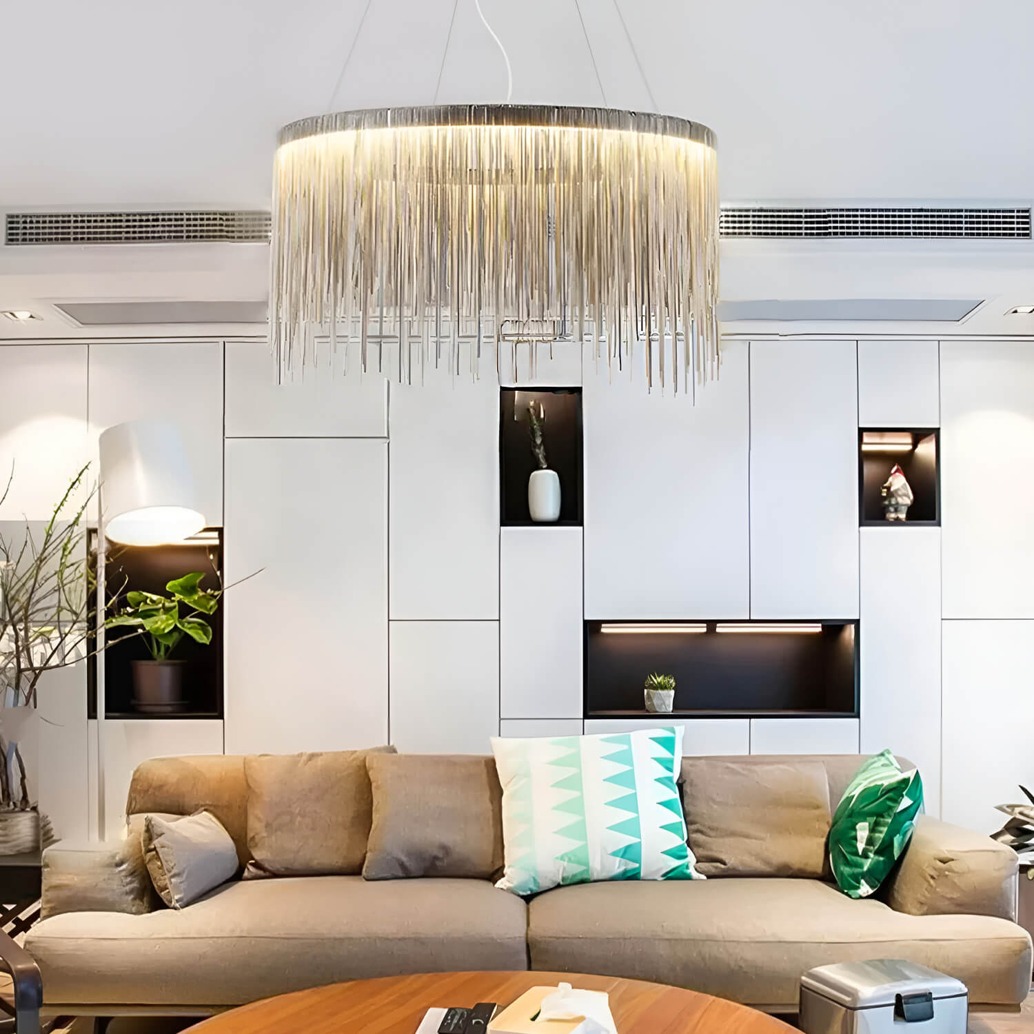 Circular Aluminum LED Chandelier Modern Ring Pendant Light Silver Finish for Dining Room Kitchen Bedroom Adjustable Height Ceiling Fixture | Thomler