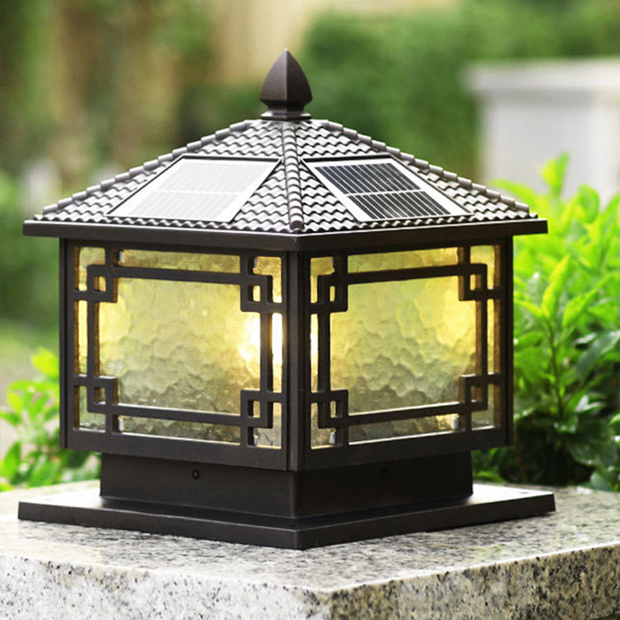 Traditional Post-Mount Garden Lantern – Coffee Gold Finish, All-Weather Aluminum, Glass Shade | Thomler