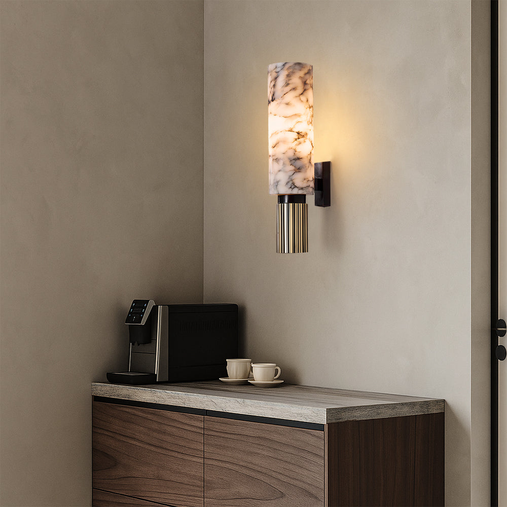 Marble and Copper Wall Sconce with Warm LED Light for Bedroom, Hallway, Living Room – Natural Stone Accent Wall Fixture | Thomler