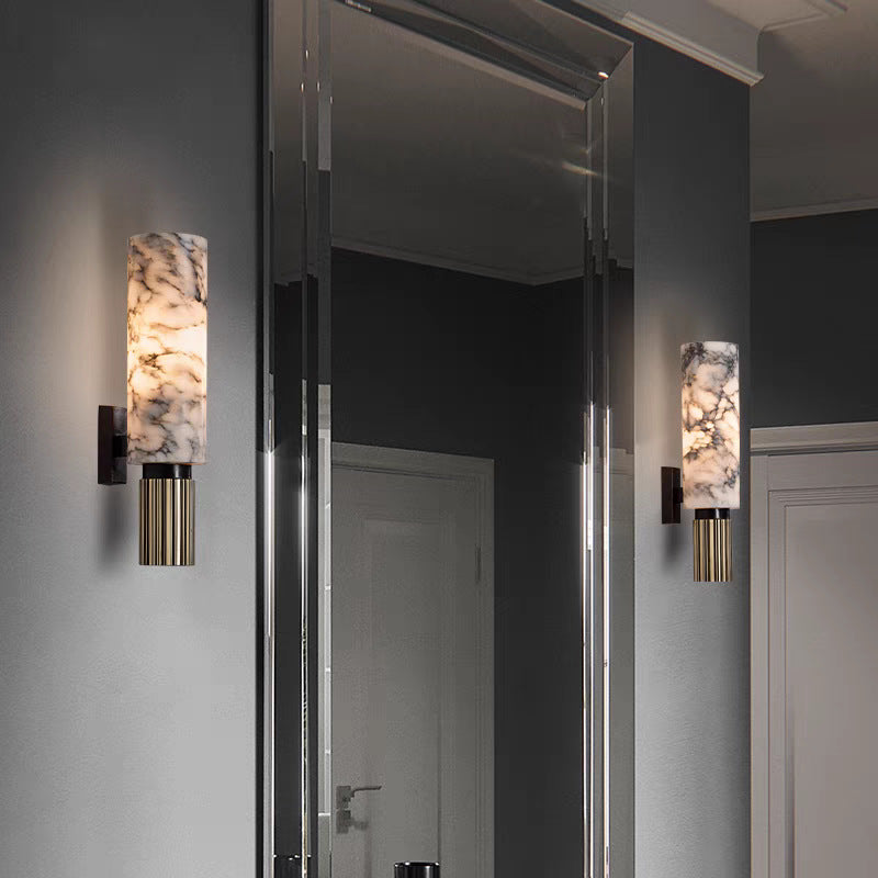 Marble and Copper Wall Sconce with Warm LED Light for Bedroom, Hallway, Living Room – Natural Stone Accent Wall Fixture | Thomler