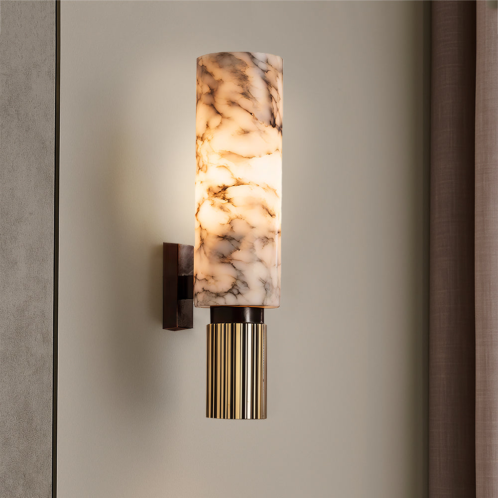 Marble and Copper Wall Sconce with Warm LED Light for Bedroom, Hallway, Living Room – Natural Stone Accent Wall Fixture | Thomler