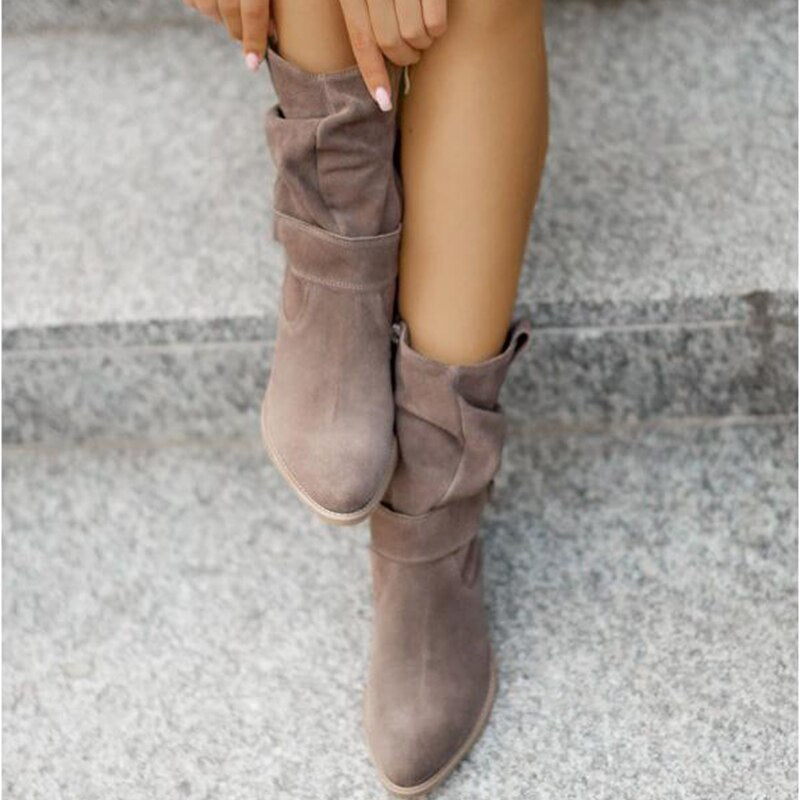 Women's Ankle Boots with Low Heel and Side Zipper – Warm Lining, Arch Support, Round Toe for Fall Winter Everyday Wear | Thomler