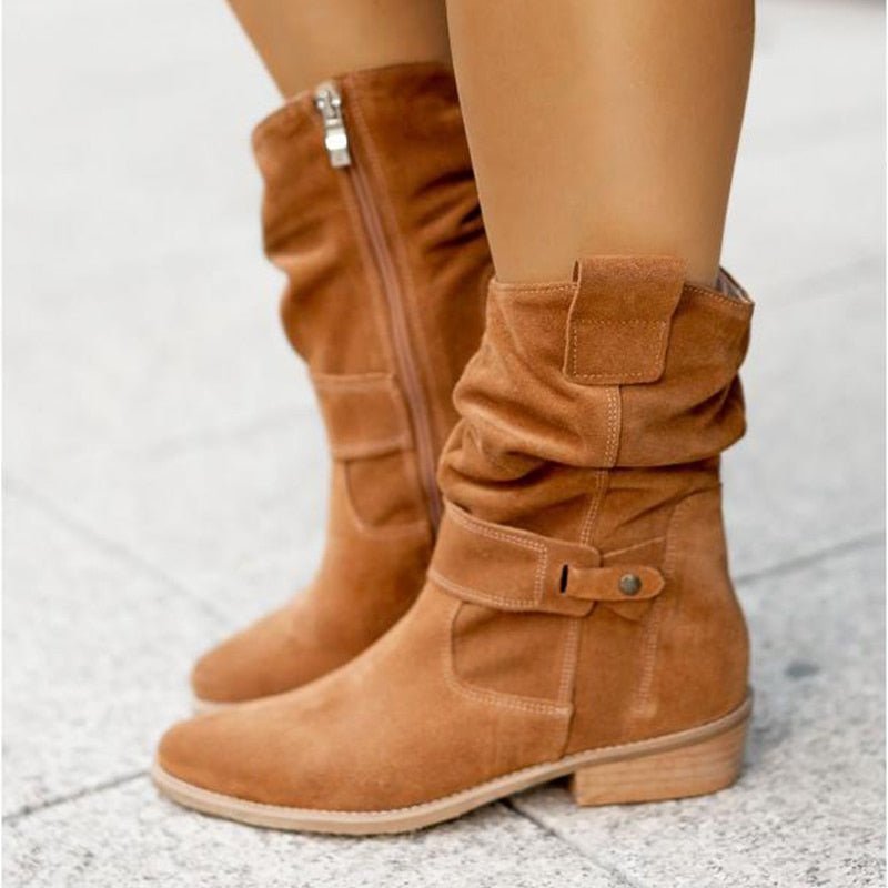 Women's Ankle Boots with Low Heel and Side Zipper – Warm Lining, Arch Support, Round Toe for Fall Winter Everyday Wear | Thomler