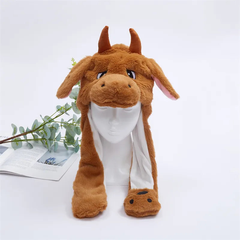 Plush Hat with Pop-Up Ears for Kids & Adults – Interactive Cosplay Beanie with Squeeze Paws | Fun Winter Accessory for Parties, Christmas | Thomler
