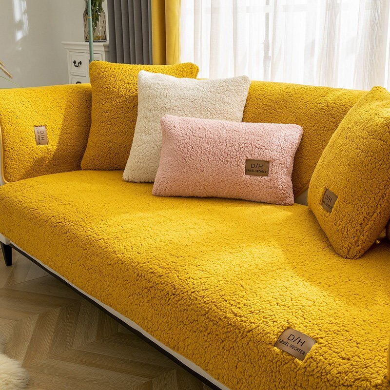 Plush Sofa Cover with Anti-Slip Backing – Machine Washable Furniture Protector for Couches – Includes 2 Cushion Covers | Thomler