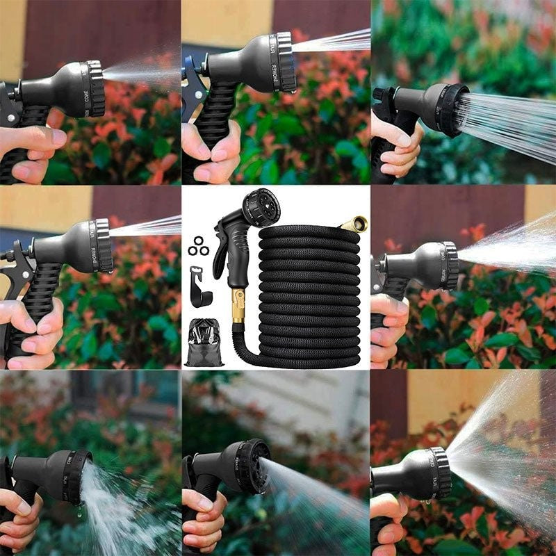 Flexible Garden Hose with 8-Pattern Spray Nozzle – Lightweight, Kink-Resistant & Self-Draining for Lawn Watering, Car Washing & Outdoor | Thomler