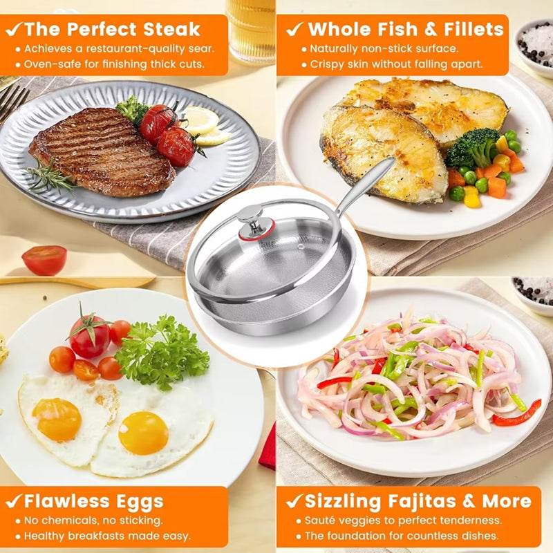 Titanium Nonstick Skillet with Textured Surface for Healthy Cooking on Gas Electric Induction Stove 10 to 12 Inch Sizes Metal Utensil Safe | Thomler