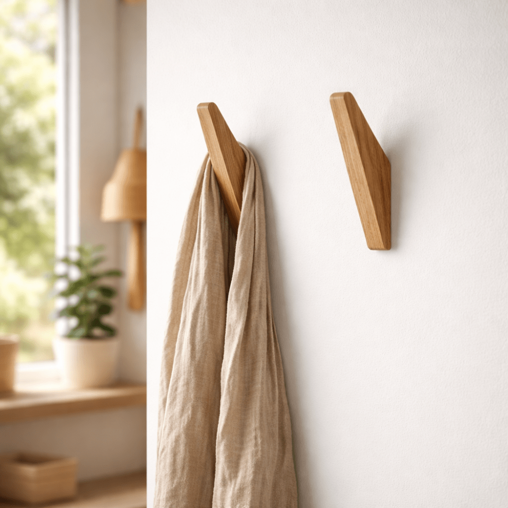 Natural Wood Wall Hooks with Rustic Two-Tone Grain Finish – Simple Mount Design for Entryway & Bedroom | Thomler