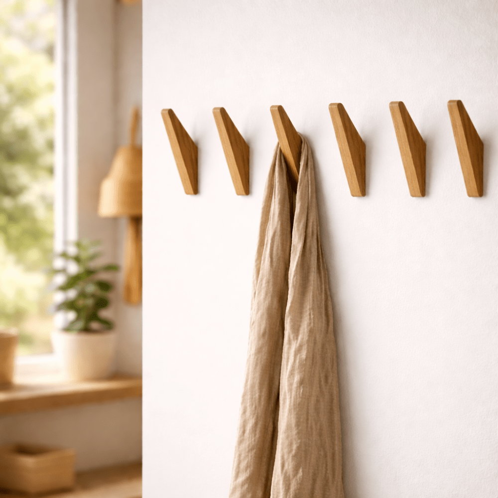 Natural Wood Wall Hooks with Rustic Two-Tone Grain Finish – Simple Mount Design for Entryway & Bedroom | Thomler