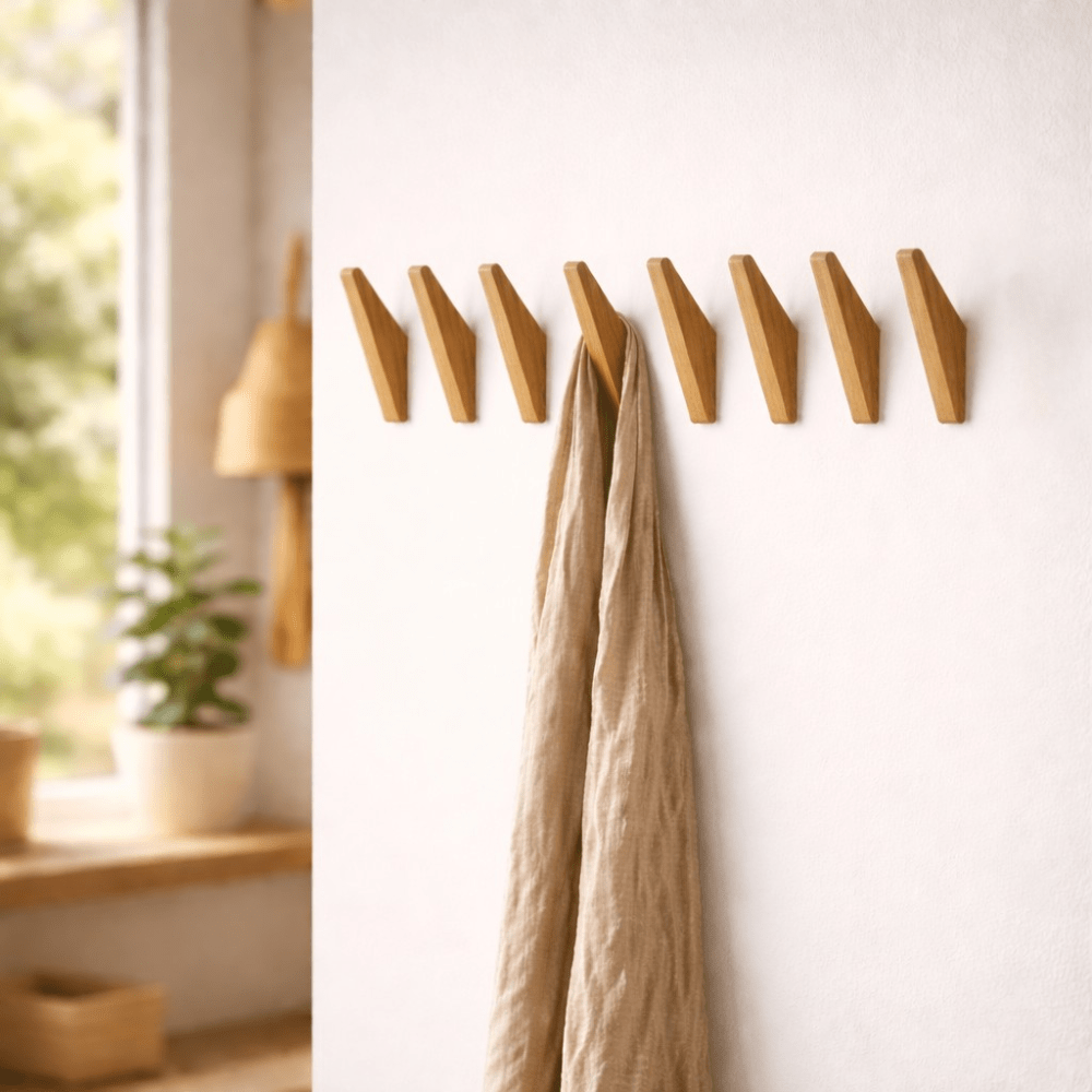 Natural Wood Wall Hooks with Rustic Two-Tone Grain Finish – Simple Mount Design for Entryway & Bedroom | Thomler