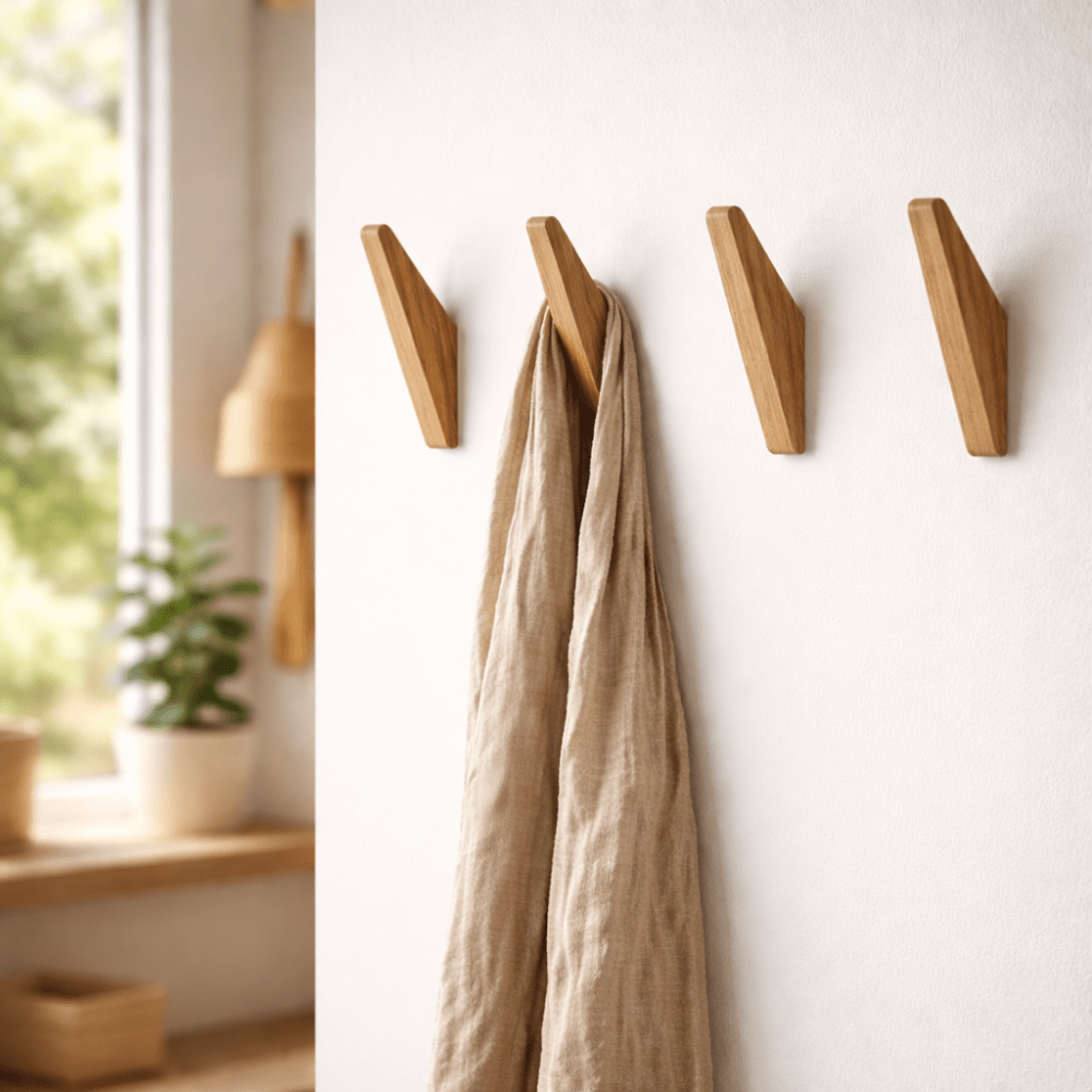 Natural Wood Wall Hooks with Rustic Two-Tone Grain Finish – Simple Mount Design for Entryway & Bedroom | Thomler