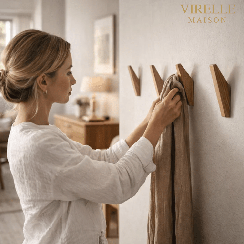 Natural Wood Wall Hooks with Rustic Two-Tone Grain Finish – Simple Mount Design for Entryway & Bedroom | Thomler