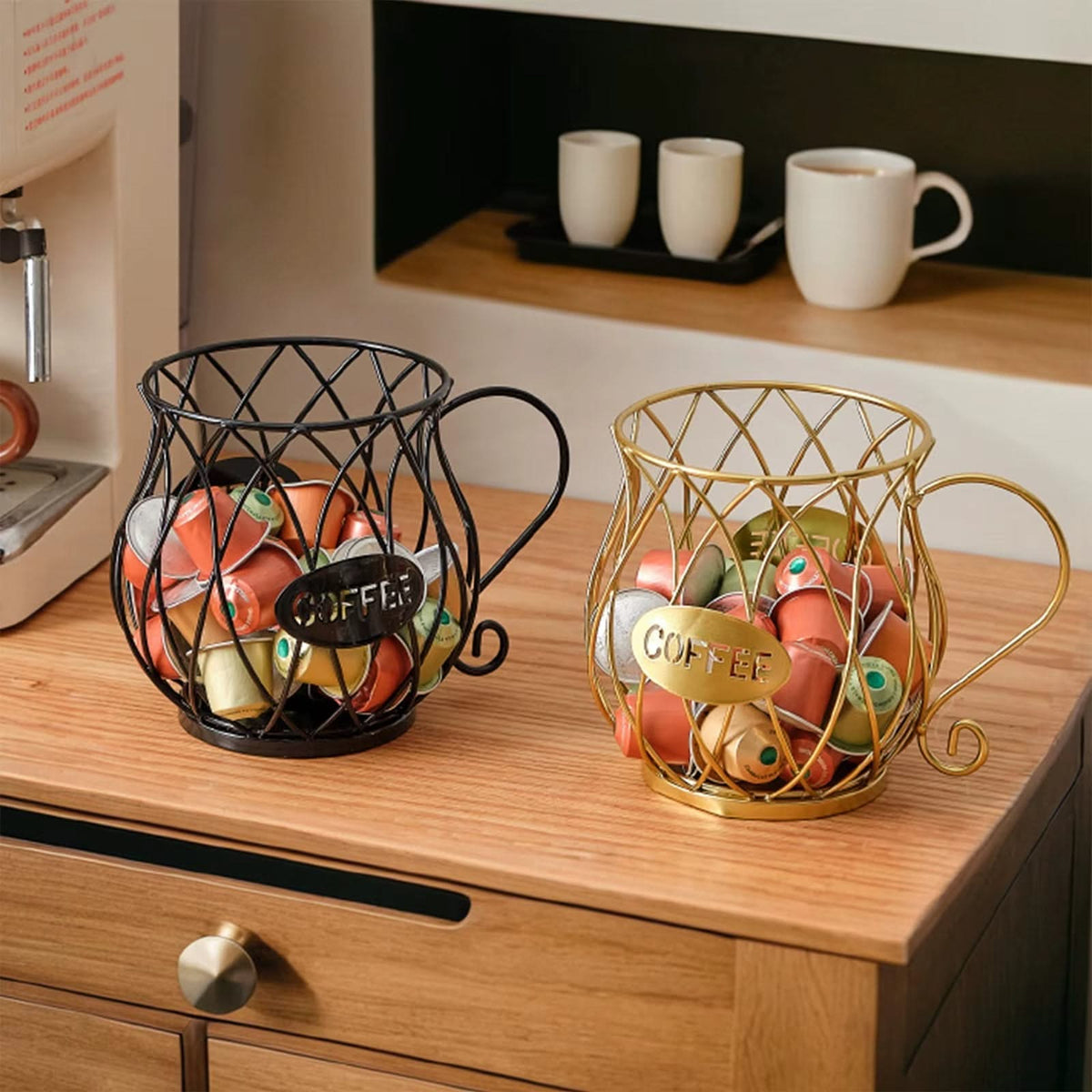 Metal Wire Coffee Capsule Organizer Stand with Handle – Single Serve Pod Storage Rack for Kitchen Counter | Thomler