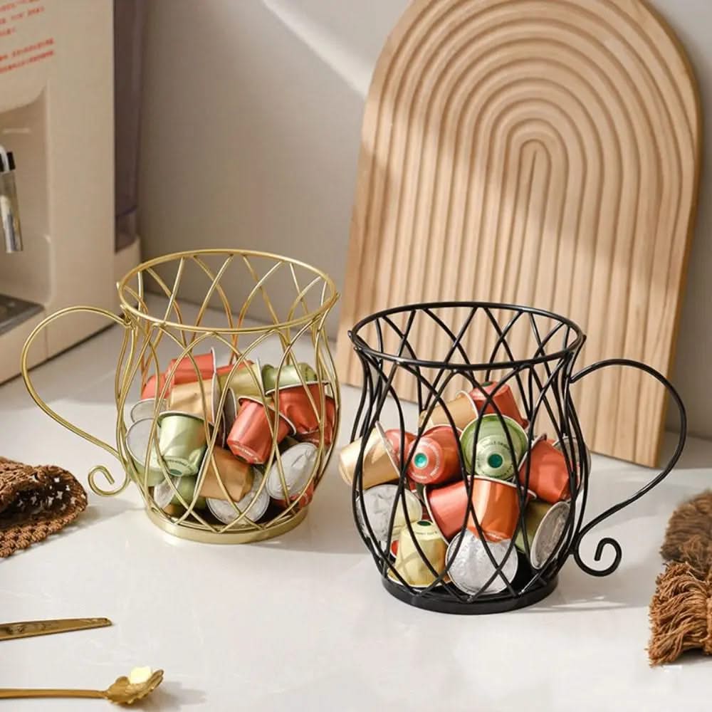 Metal Wire Coffee Capsule Organizer Stand with Handle – Single Serve Pod Storage Rack for Kitchen Counter | Thomler