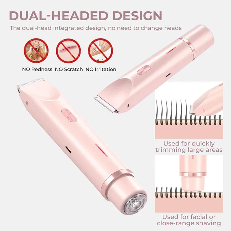 Rechargeable Women's Body Trimmer with Ceramic Blades for Sensitive Skin | Dual Head Cordless Grooming Tool for Bikini Area | Waterproof | Thomler