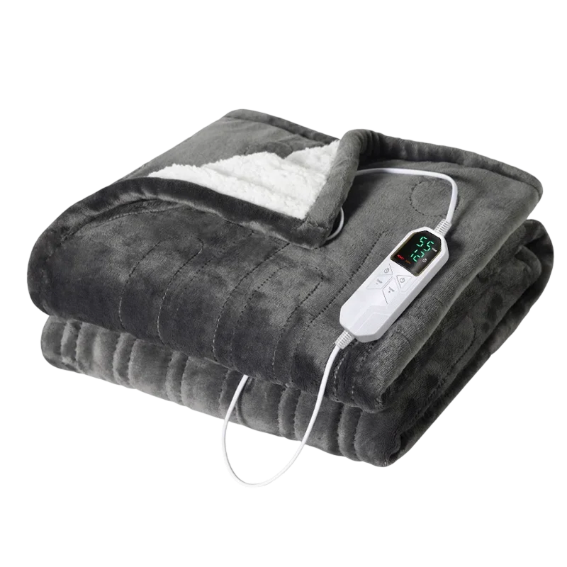 Electric Heated Throw Blanket with 9 Heat Settings & Auto Timer – Dual-Sided Flannel & Sherpa, Washable, Fast Heating, Overheat Protection | Thomler