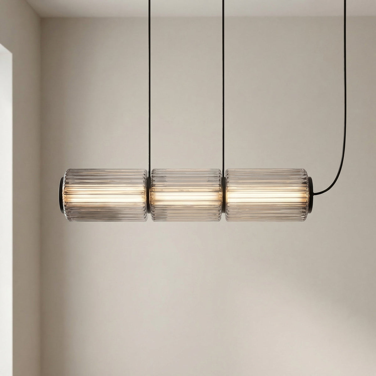 Cylindrical Glass Pendant Light with LED, Adjustable Height for Dining Room & Kitchen Island | Thomler