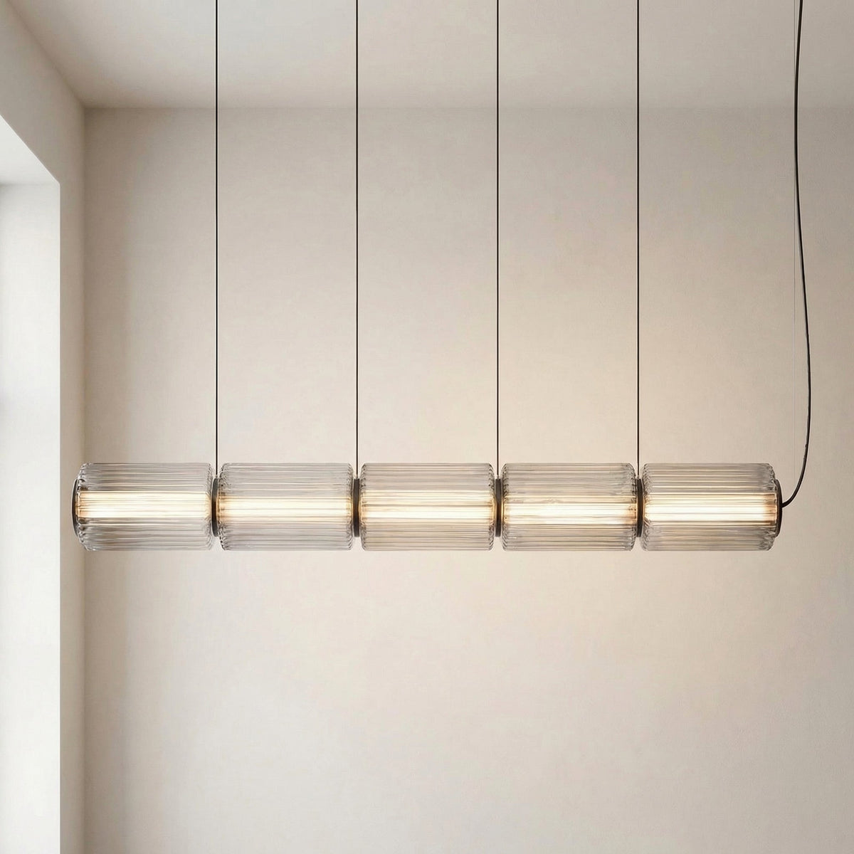 Cylindrical Glass Pendant Light with LED, Adjustable Height for Dining Room & Kitchen Island | Thomler