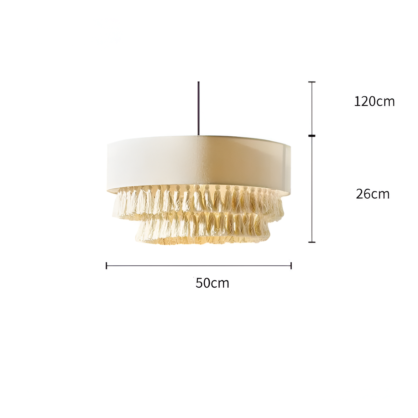 Pendant Light Hemp Rope 19.7 in Bohemian Beige Dining Room Bedroom Tassel Hanging Ceiling Lamp Woven Fabric Shade Ambient Lighting | Thomler