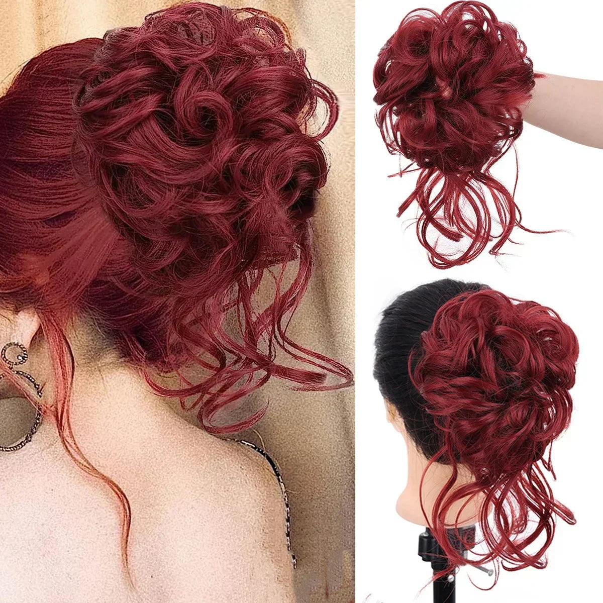 Clip-In Messy Bun Hair Extension with Curly Texture for Women, Synthetic Updo Hairpiece for Everyday & Special Events | Thomler