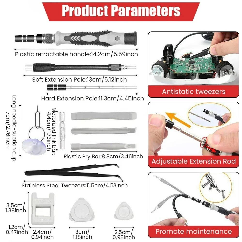 Complete Electronics Repair Toolkit 115 Pieces Professional Driver Bit Set Chromium Vanadium Steel with Magnetic Tips Flexible Extension | Thomler