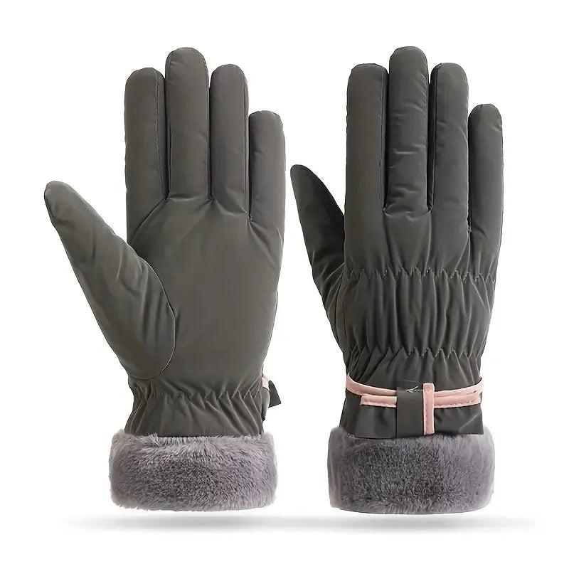 Touchscreen Winter Gloves with Plush Lining & Bow Detail for Snow Sports and Cycling | Thomler