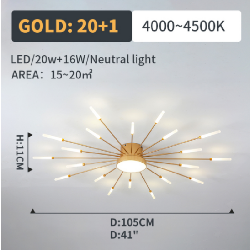 Starburst Dimmable LED Ceiling Light Flush Mount Black Gold Metal Acrylic Indoor Modern Fixture for Bedroom Living Room Dining Room | Thomler