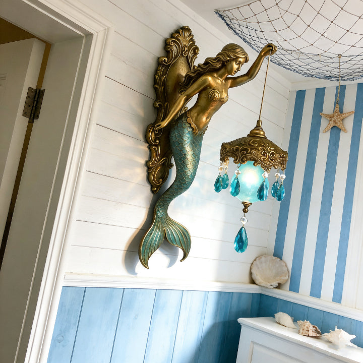 Wall Lamp Resin 20.0 cm Mermaid Indoor Bedroom Hallway Reading Nook Decorative Glass Shade Crystal Pendant Accent Light | Thomler