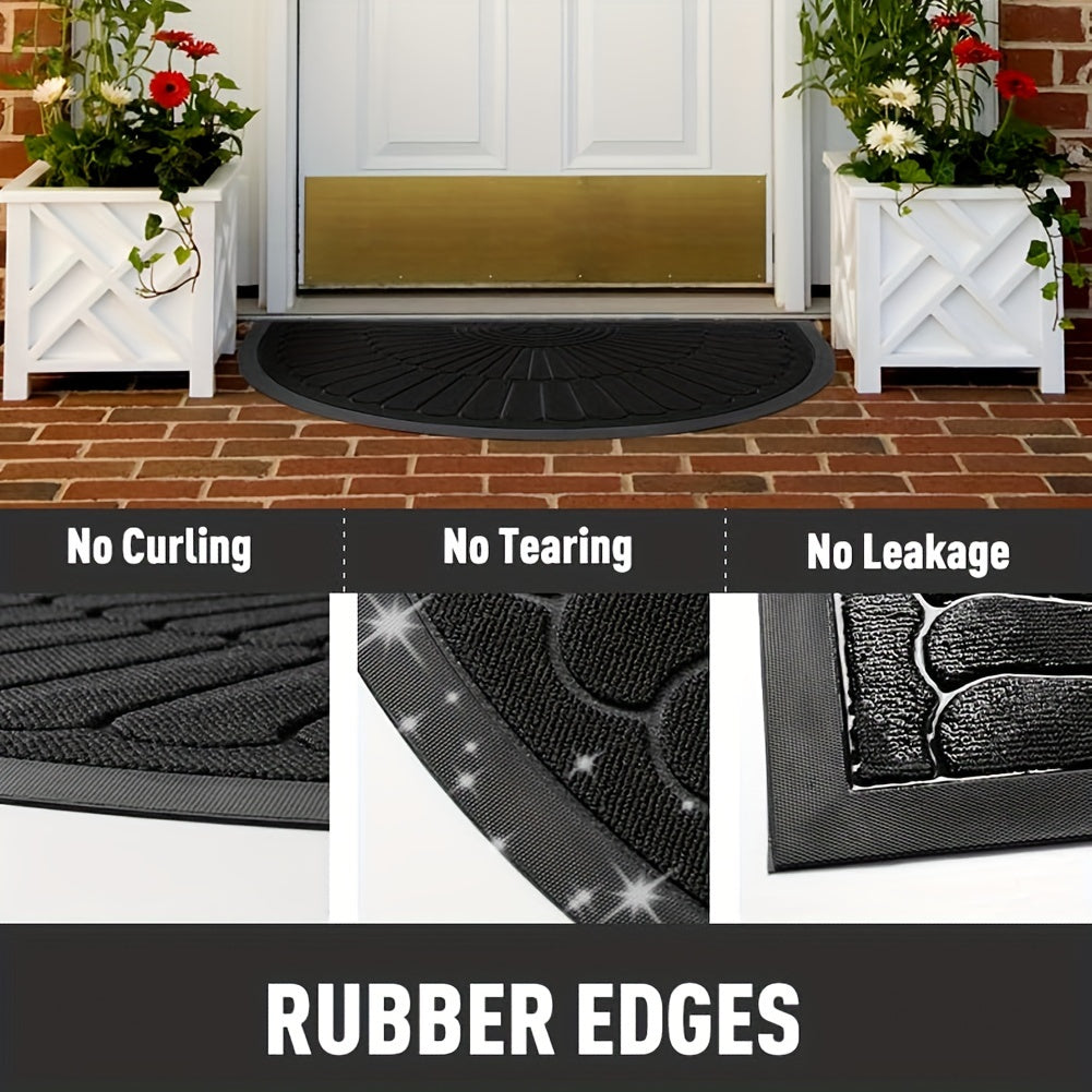 Doormat Rubber Semi Circular 43.0 x 75.0 cm Indoor Outdoor Non Slip Entrance Floor Mat Weather Resistant Mud Trap | Thomler