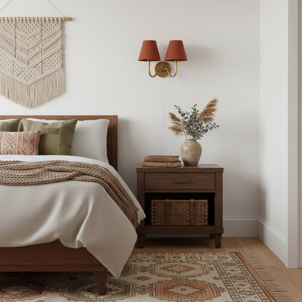 Brass Sconce with Fabric Drum Shade – 1 or 2 Light Hardwired Fixture for Bedroom, Hallway & Living Room | Thomler