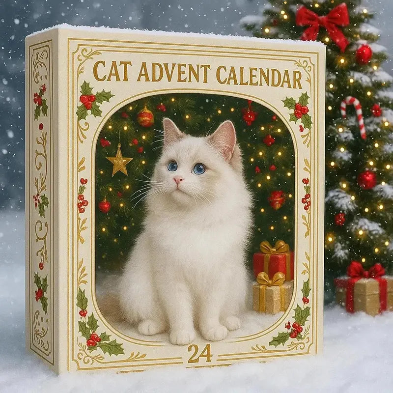 Holiday Countdown Calendar with 24 Festive Feline Ornaments – Acrylic Cat Figurines for Christmas Decoration, Tree Hanging Decor, Mantel | Thomler