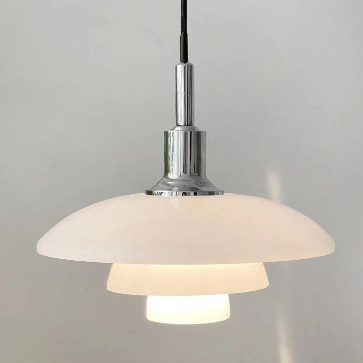 Pendant Light Glass 28.0 cm White Dining Room Scandinavian Hanging Ceiling Lamp Adjustable Cord E27 Soft Ambient Lighting | Thomler