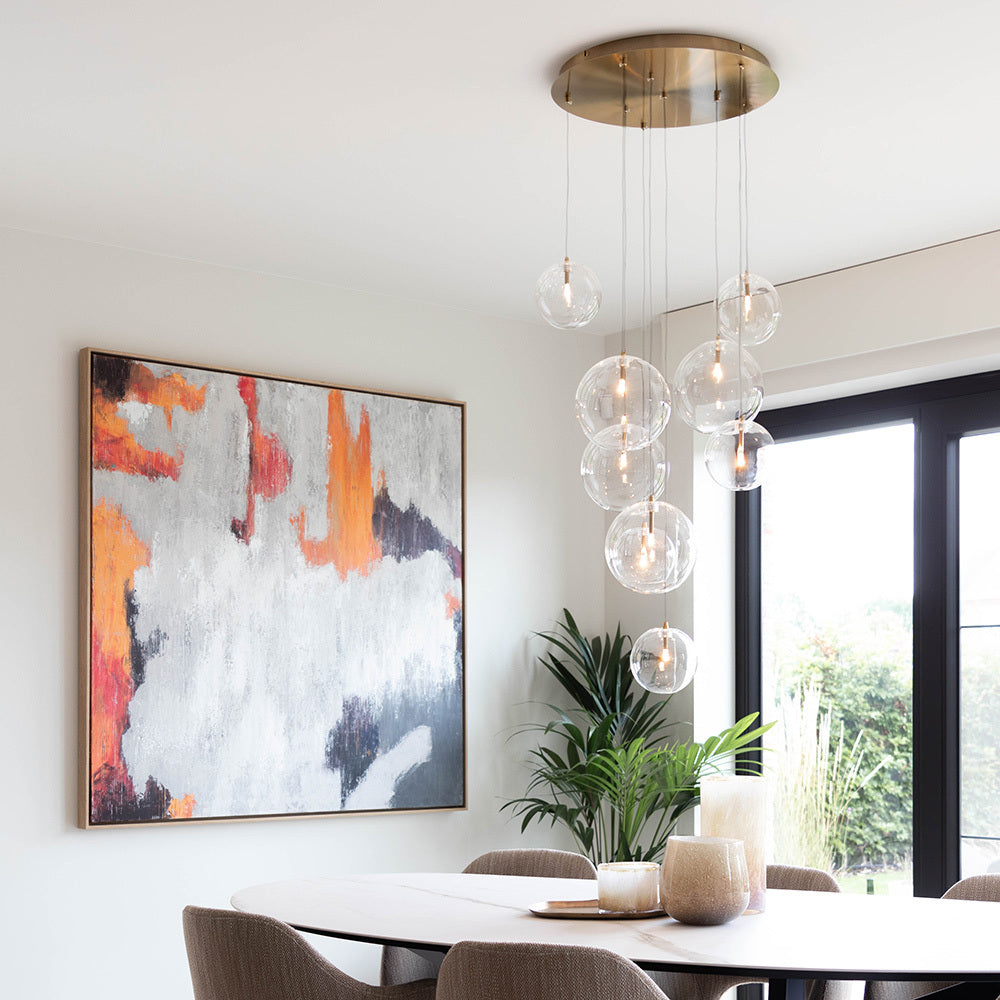 Pendant Light Glass Sphere Cluster 50.0 cm Antique Brass Dining Room Adjustable Hanging Ceiling Lamp | Thomler