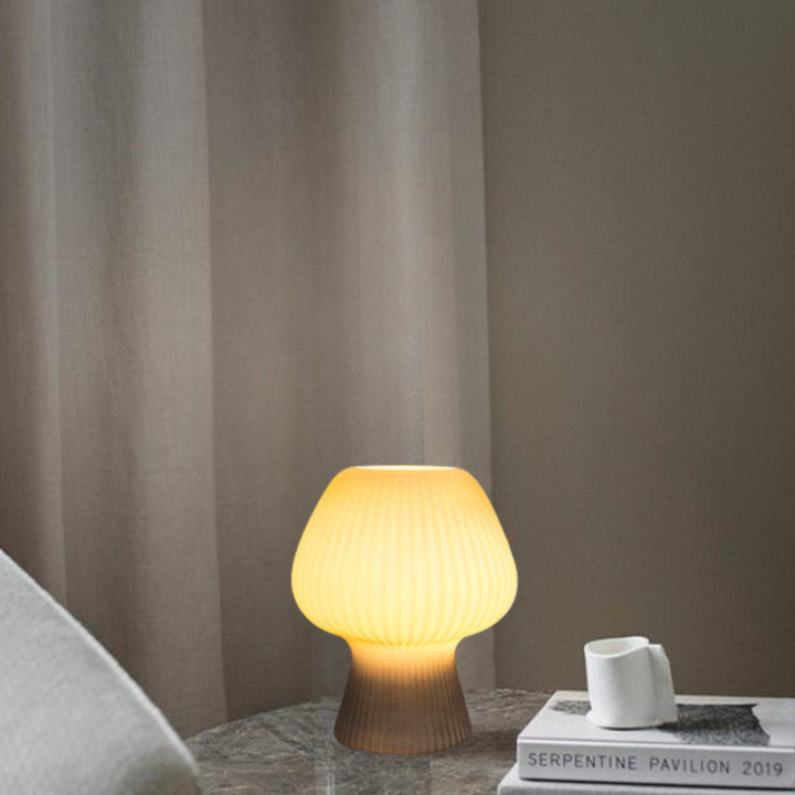 Textured Glass Dome Table Lamp – Retro Mushroom Design, Dimmable LED Accent Light for Nightstand, Desk, Living Room | Thomler