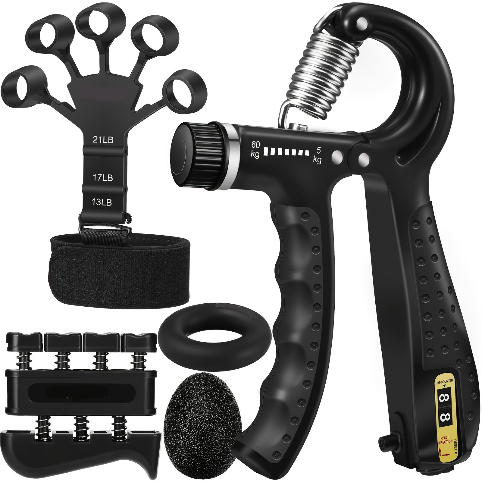 Hand Grip Strengthener Kit 5-Piece Training Set for Fingers Forearms Wrists Rehabilitation Therapy Workout Tools Musicians Athletes | Thomler