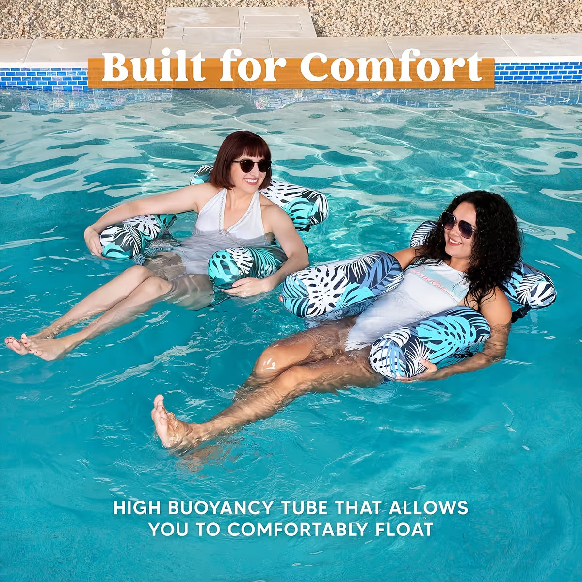 Inflatable Swimming Hammock Float for Adults – Mesh Pool Lounger with Tropical Leaf Print for Lakes, Beaches & Backyard Pools | Thomler