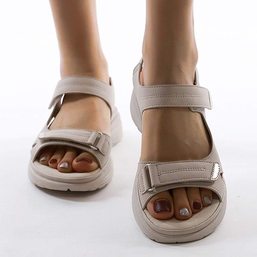 Women's Platform Sandals with Velcro Straps Open Toe Cushioned Footbed for All-Day Wear Summer Walking Shoes | Thomler