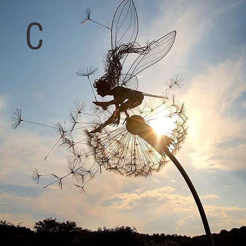 Spinning Fairy Garden Stake Wind Spinner Metal Dandelion Yard Art Outdoor Decor for Flower Beds Patio Lawn Pathways Whimsical Sculpture with | Thomler