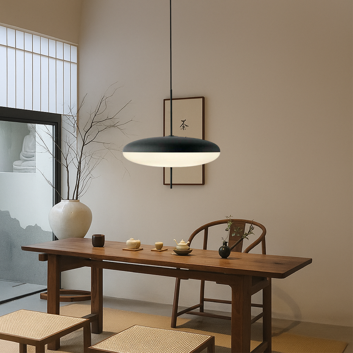 Geometric Pendant Light with LED for Dining Room, Modern Minimalist Hanging Fixture, Adjustable Height Ceiling Light for Kitchen Island | Thomler
