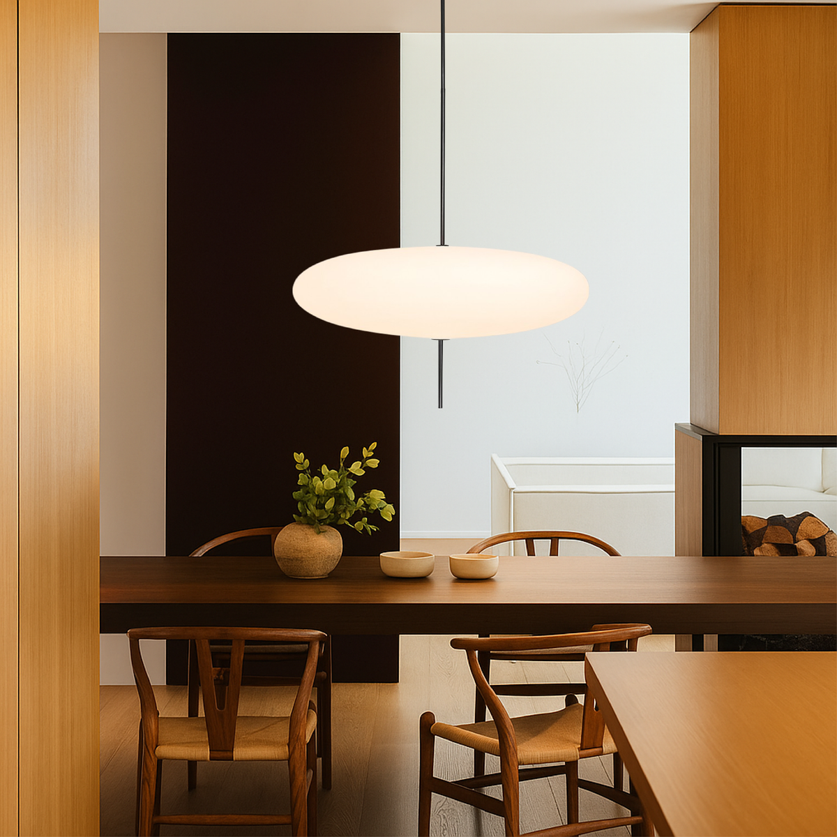 Geometric Pendant Light with LED for Dining Room, Modern Minimalist Hanging Fixture, Adjustable Height Ceiling Light for Kitchen Island | Thomler