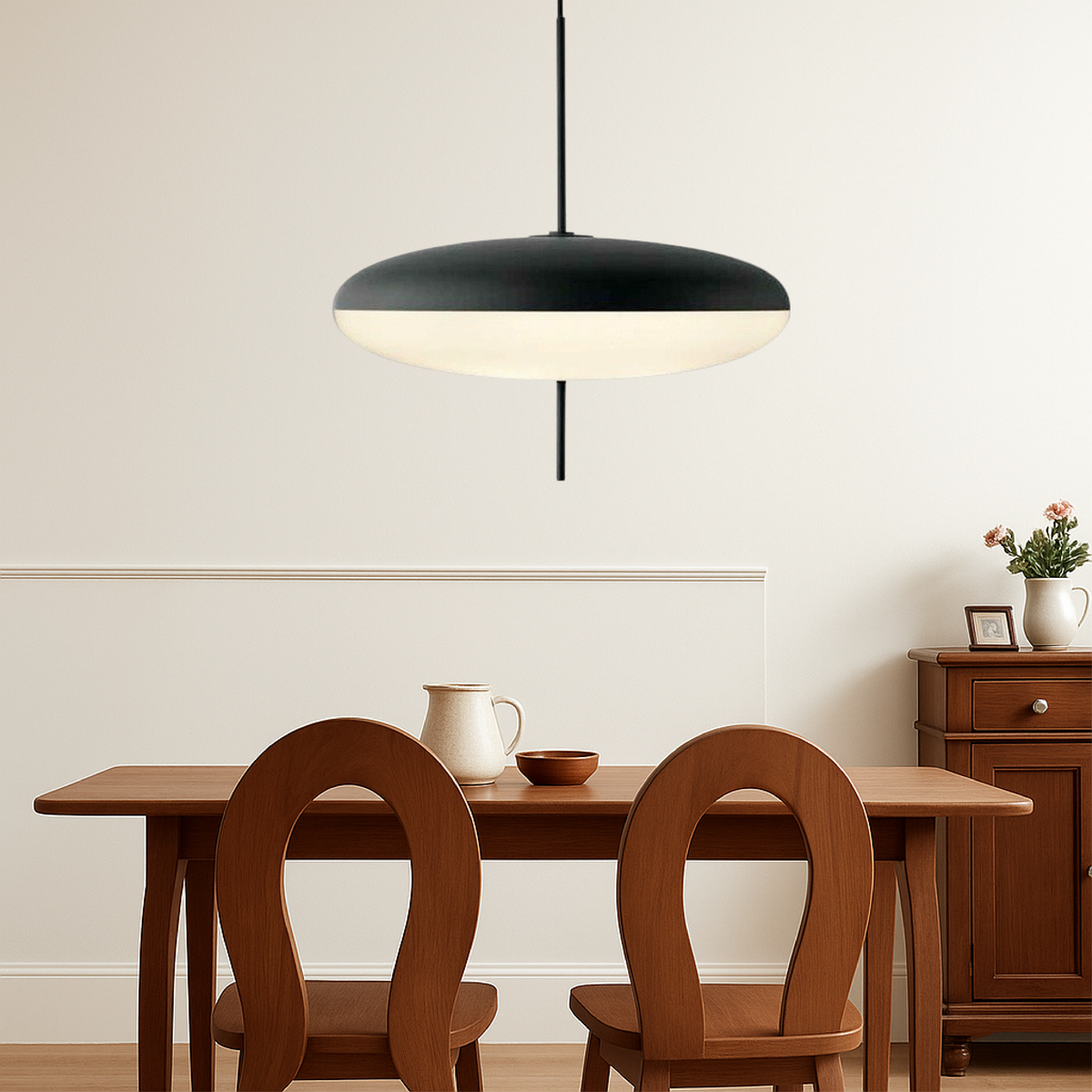 Geometric Pendant Light with LED for Dining Room, Modern Minimalist Hanging Fixture, Adjustable Height Ceiling Light for Kitchen Island | Thomler