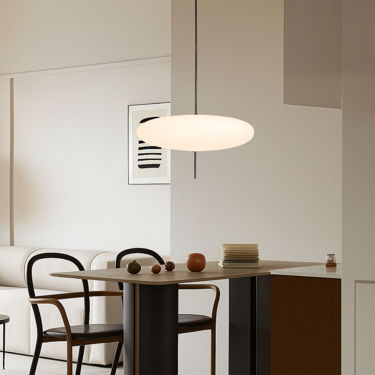Geometric Pendant Light with LED for Dining Room, Modern Minimalist Hanging Fixture, Adjustable Height Ceiling Light for Kitchen Island | Thomler