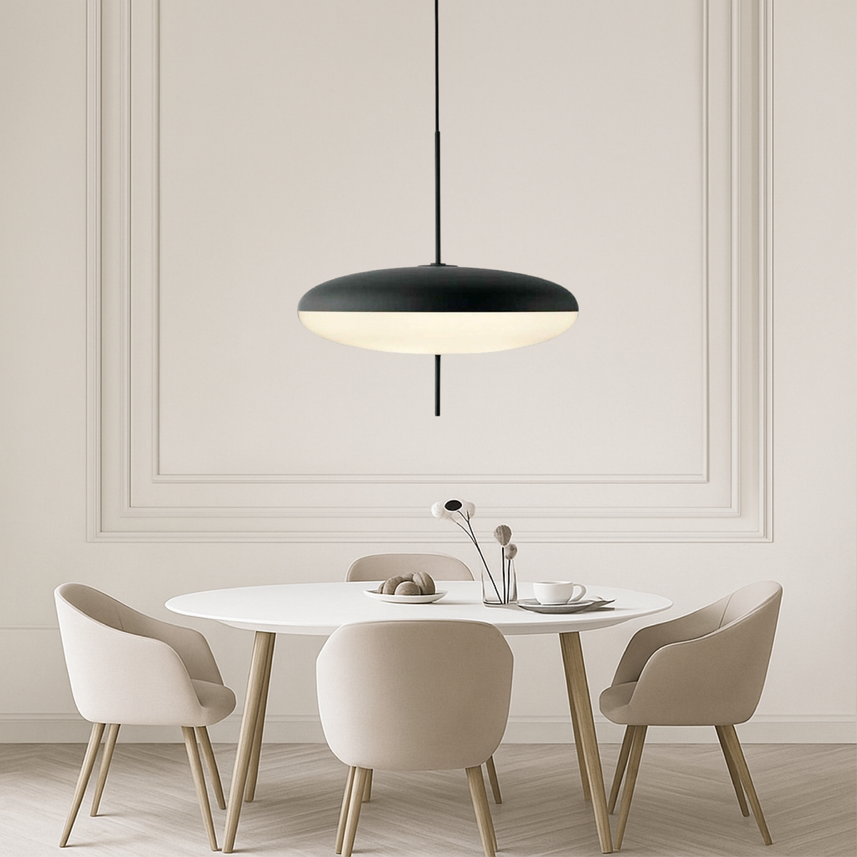 Geometric Pendant Light with LED for Dining Room, Modern Minimalist Hanging Fixture, Adjustable Height Ceiling Light for Kitchen Island | Thomler