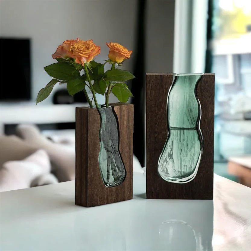 Table Vase Glass Live Edge 12 in Rustic Home Decor Centerpiece Decorative Accent | Thomler