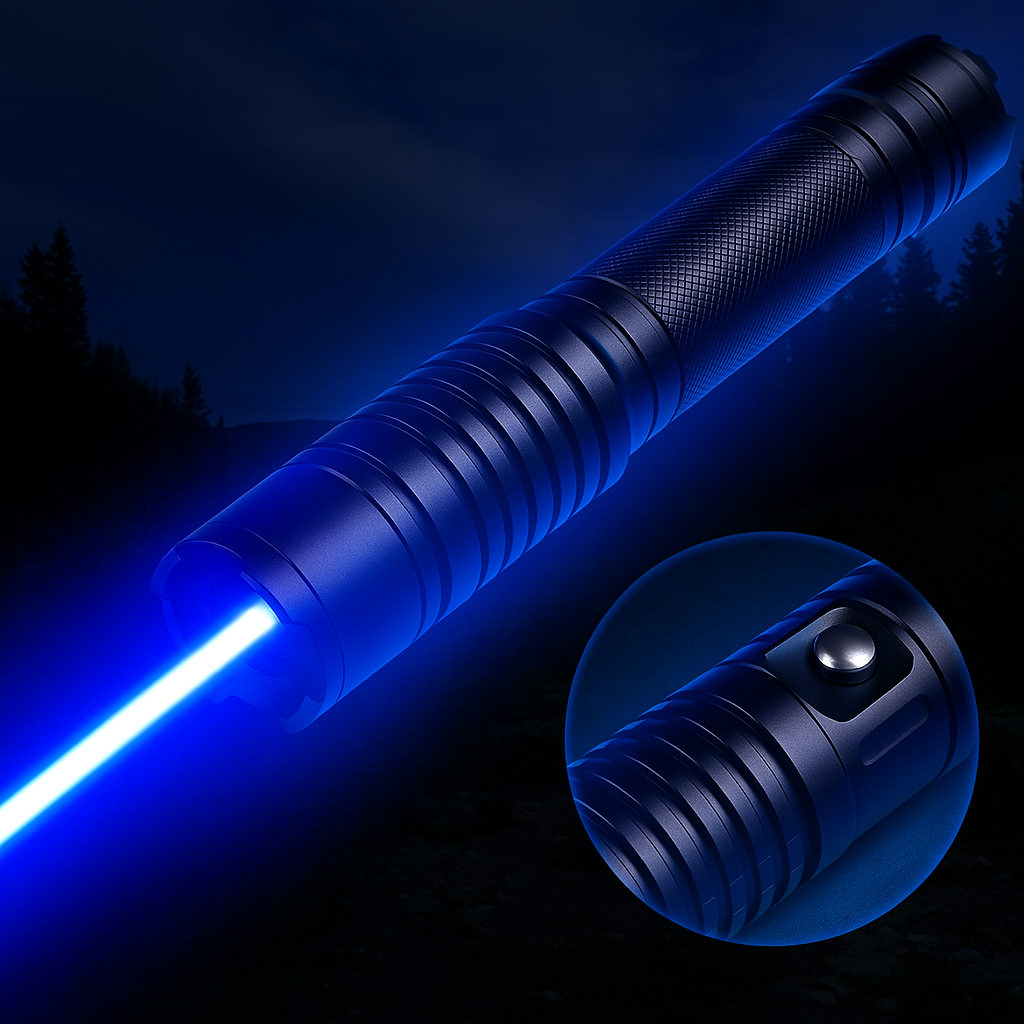 High-Power Blue Laser Pointer 450nm Adjustable Focus Aluminum Flashlight for Outdoor & Camping 16400 ft Range Rechargeable Tactical Light | Thomler