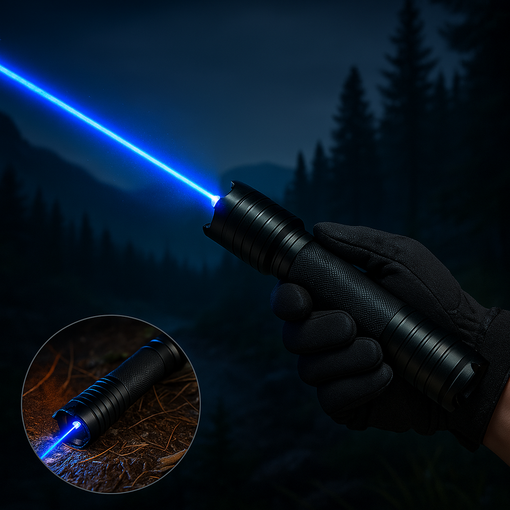 High-Power Blue Laser Pointer 450nm Adjustable Focus Aluminum Flashlight for Outdoor & Camping 16400 ft Range Rechargeable Tactical Light | Thomler