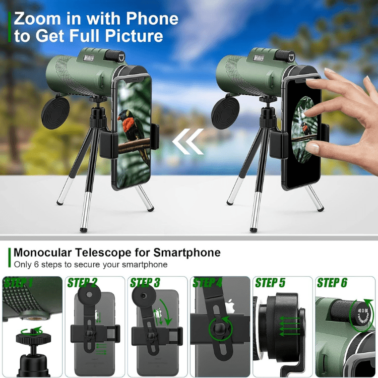 Pocket Monocular Telescope 60x Zoom HD Optics for Wildlife Watching Hiking Concerts Sporting Events Compact Lightweight Phone Camera Adapter | Thomler