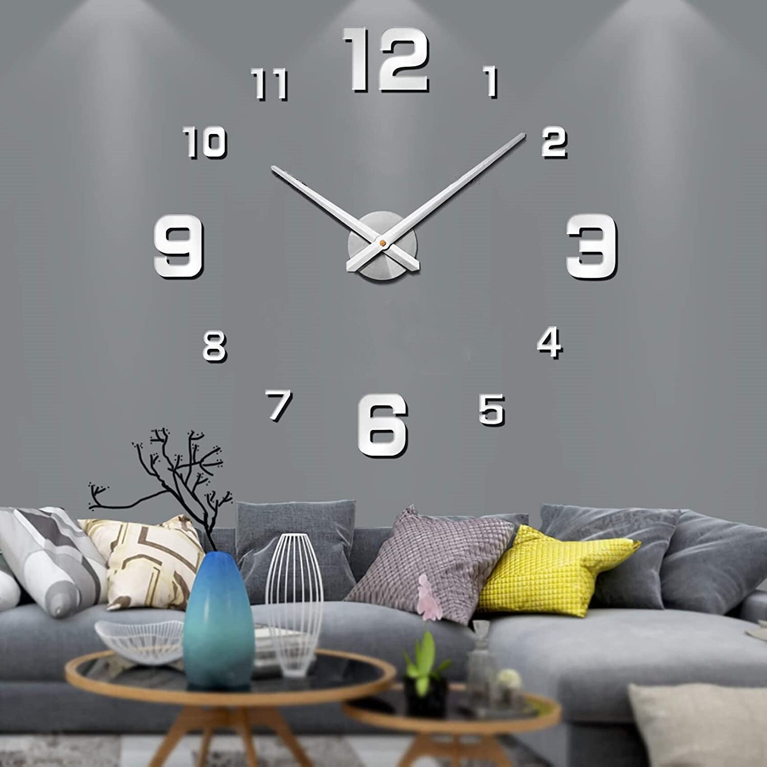 Large Decorative Wall Clock Oversized Metal Acrylic Silent Quartz Living Room Bedroom Office Modern Minimalist Statement Piece | Thomler
