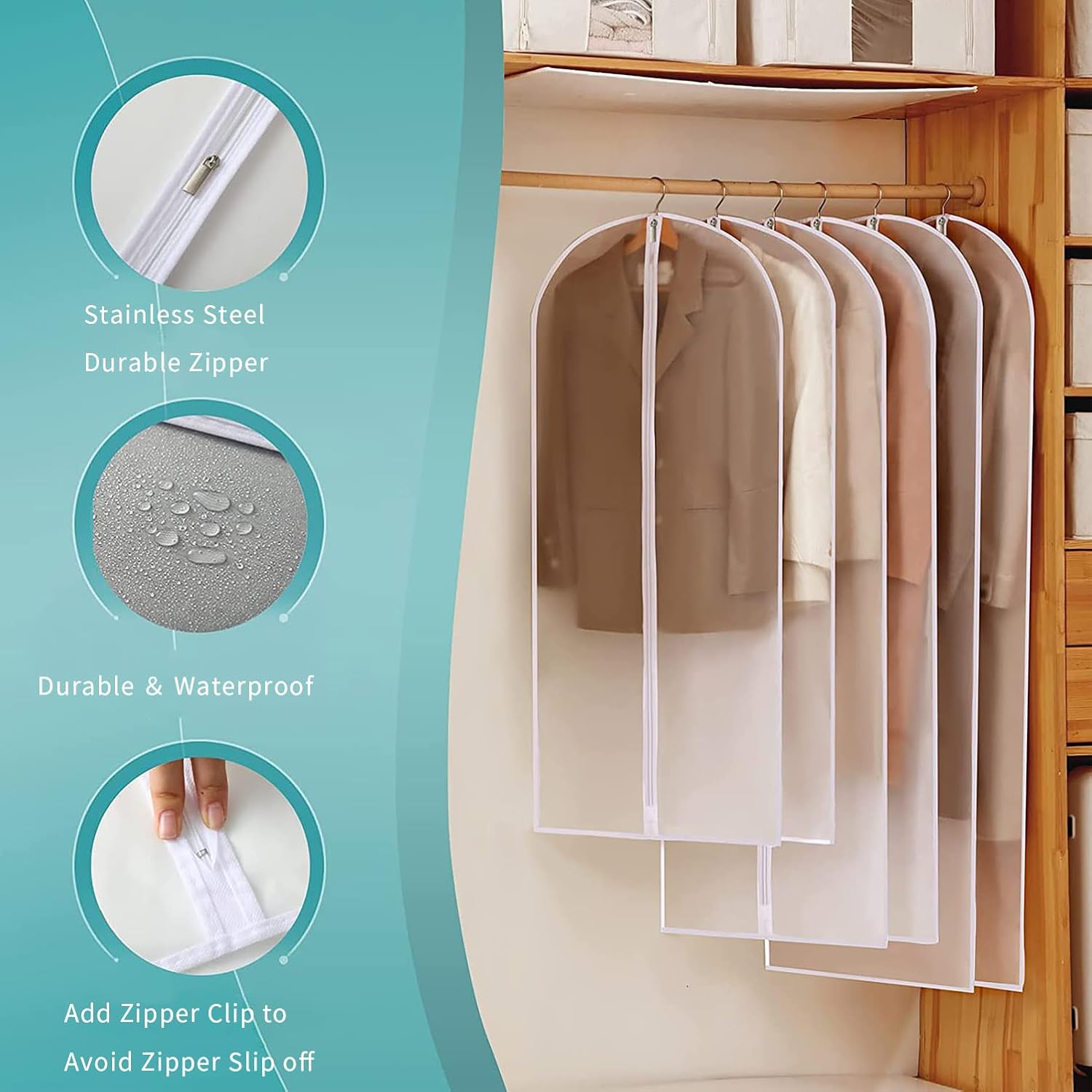 Hanging Garment Covers for Closet Storage Suits Dresses Jackets 12-Pack Zippered See-Through Suit Protectors Breathable Waterproof | Thomler