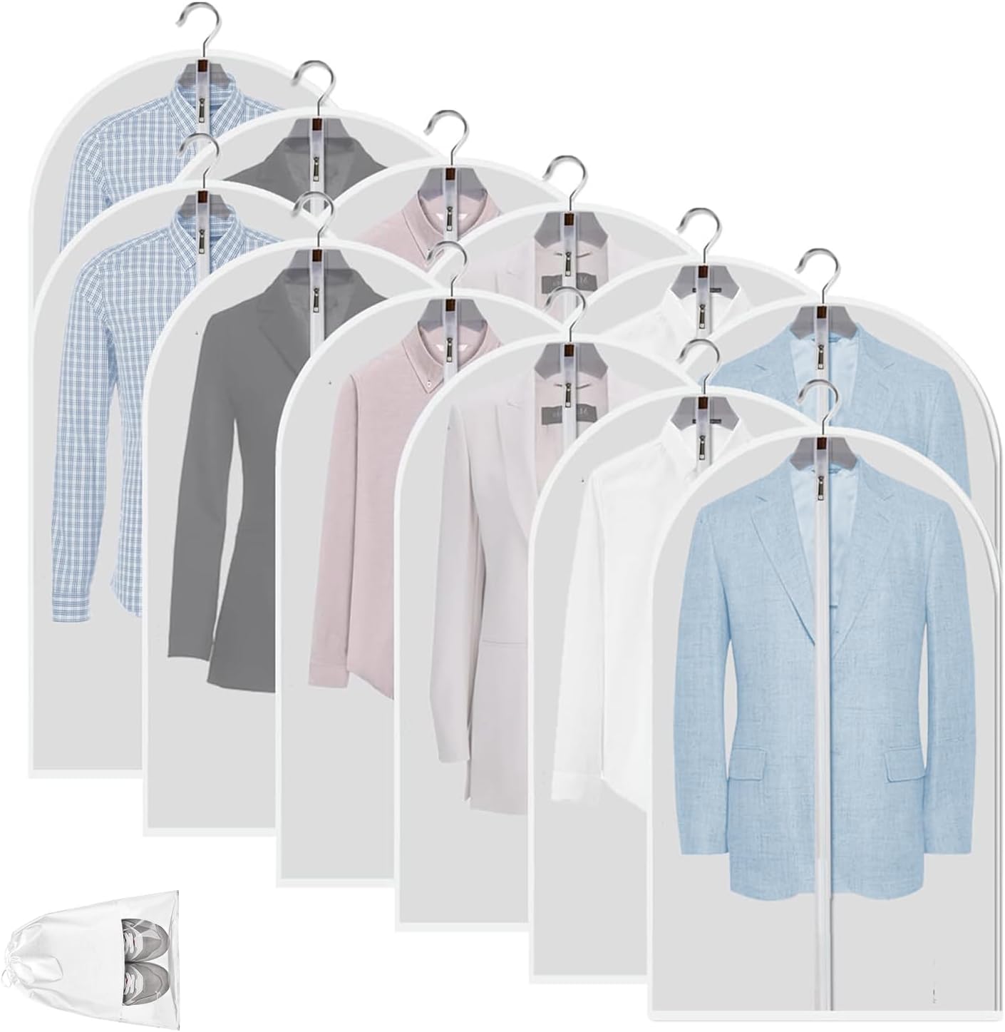 Hanging Garment Covers for Closet Storage Suits Dresses Jackets 12-Pack Zippered See-Through Suit Protectors Breathable Waterproof | Thomler